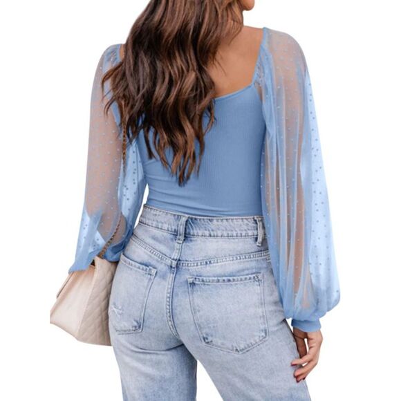 For G and PL Mesh Puff Polka Dot Long Sleeve Blouse Sz L - Picture 3 of 8